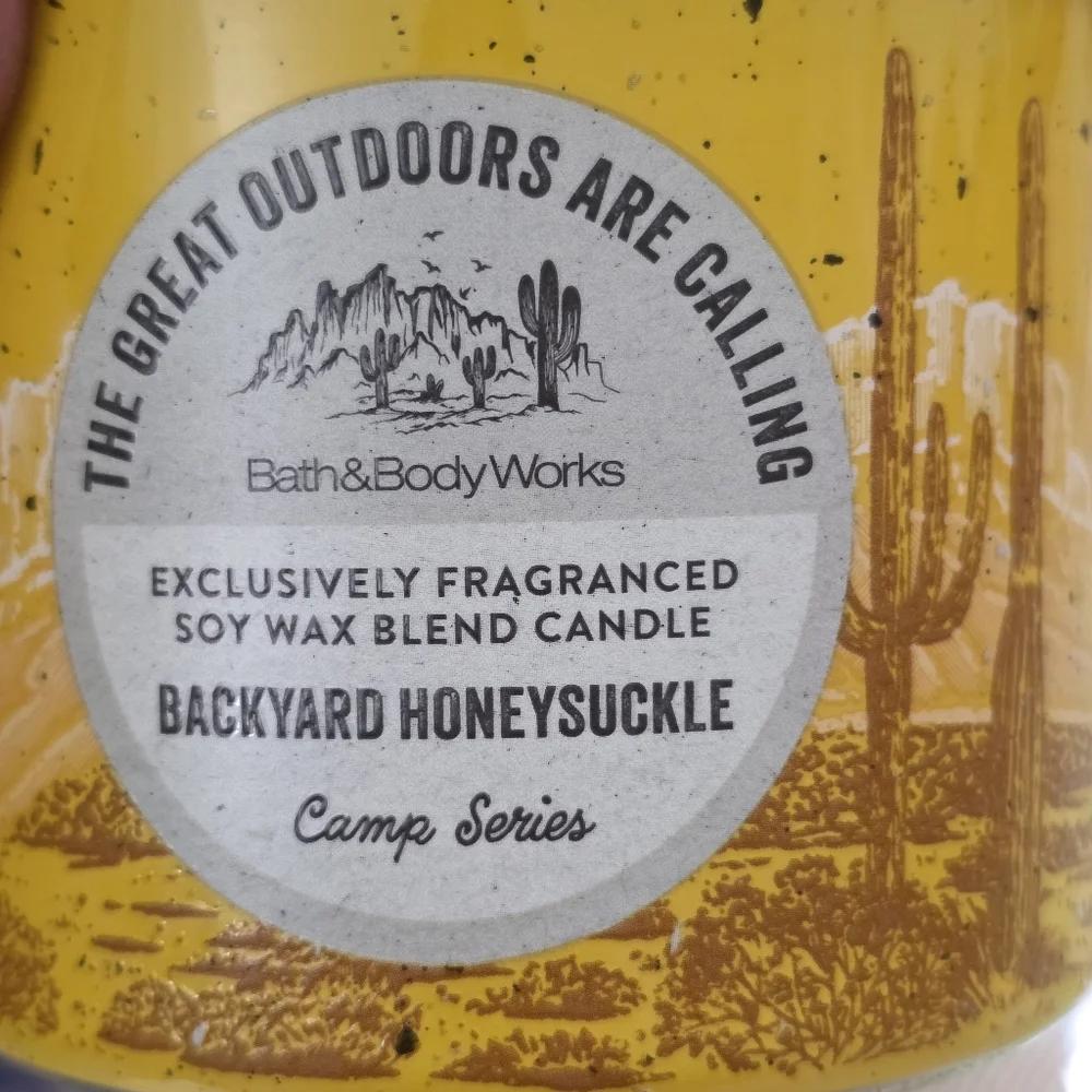 Bath & Body Works Backyard Honeysuckle 3-Wick Candle NEW RARE Design